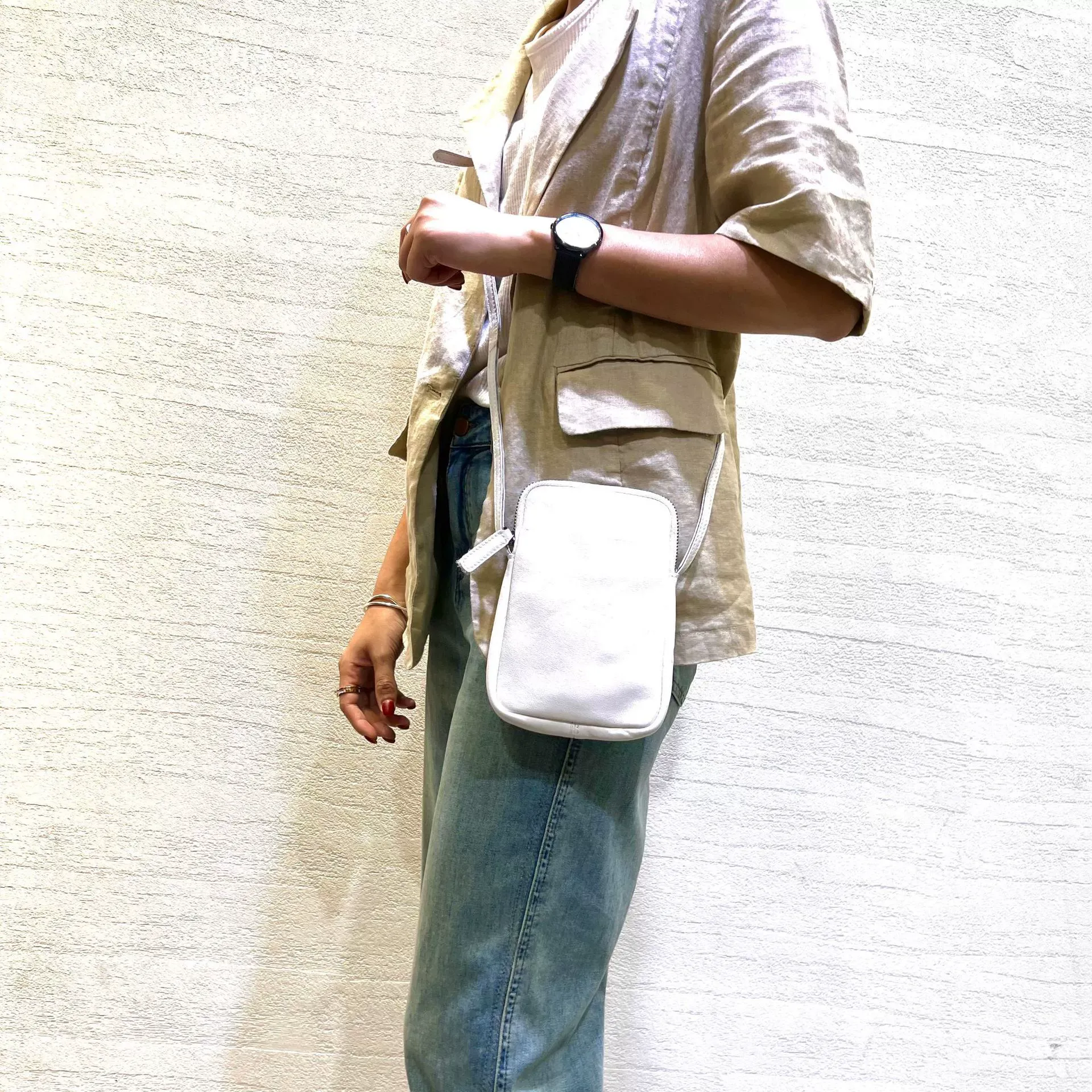 White Leather Phone Crossbody Bag