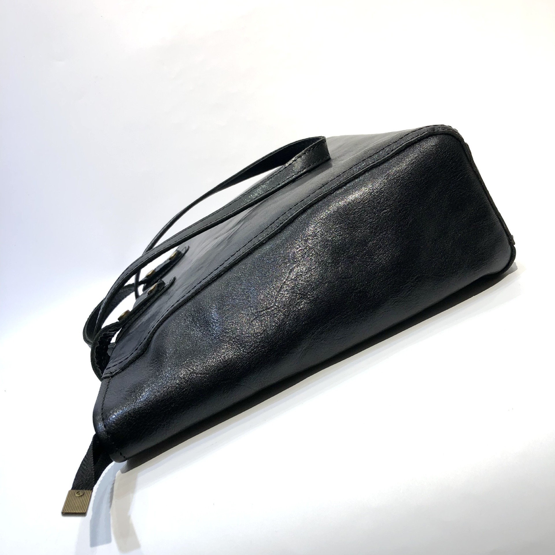 Black Genuine Leather Zipper Tote Bag