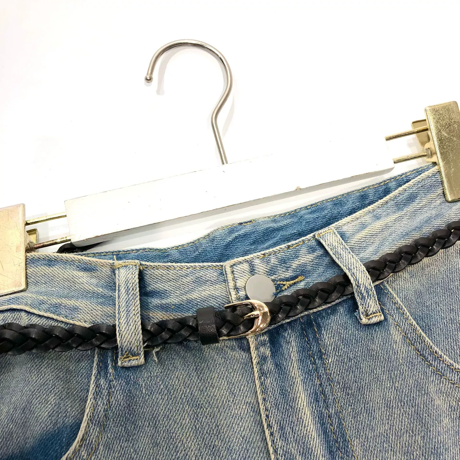 Braided Genuine Leather Belt with Round Metal Buckle