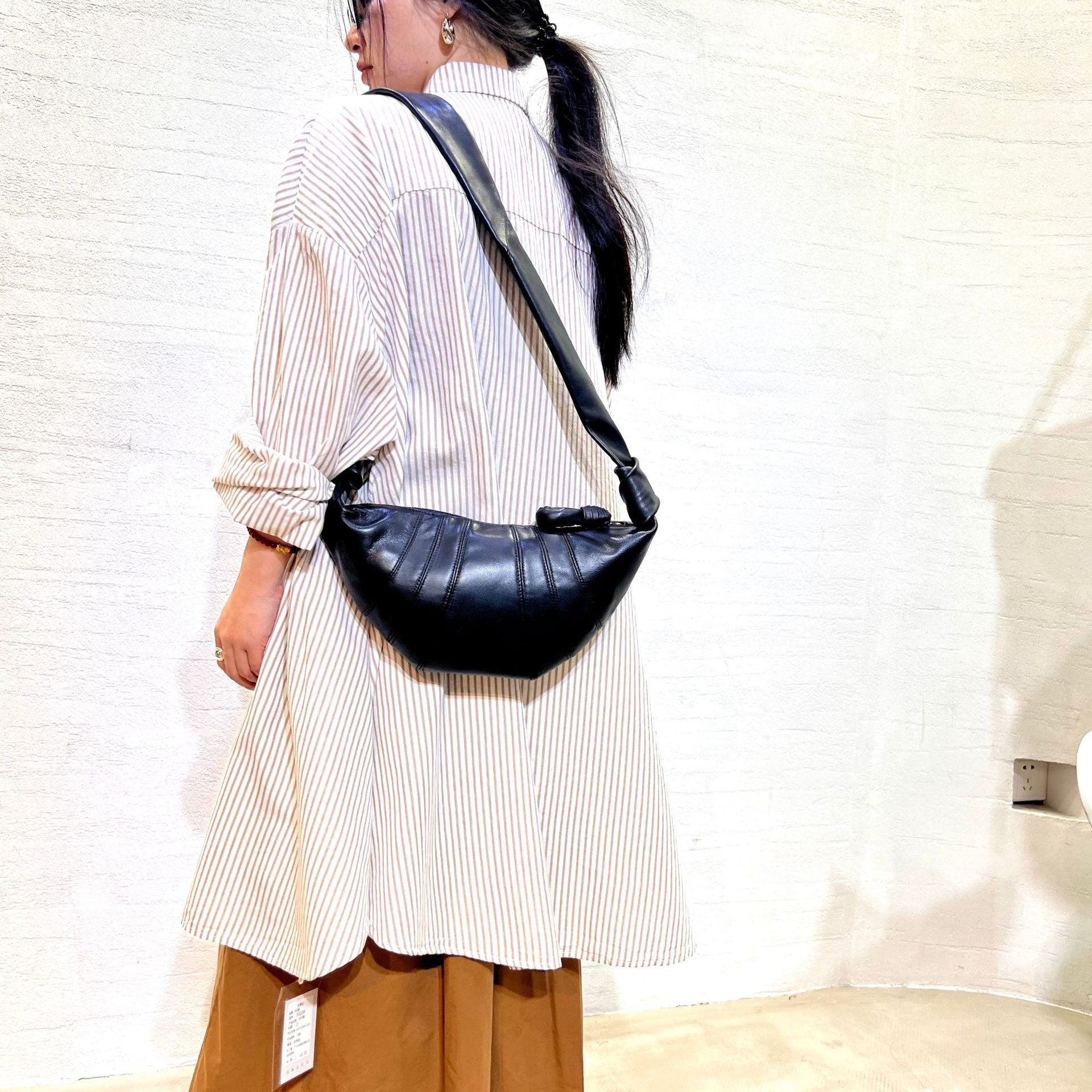 Genuine Leather Crescent Crossbody Bag