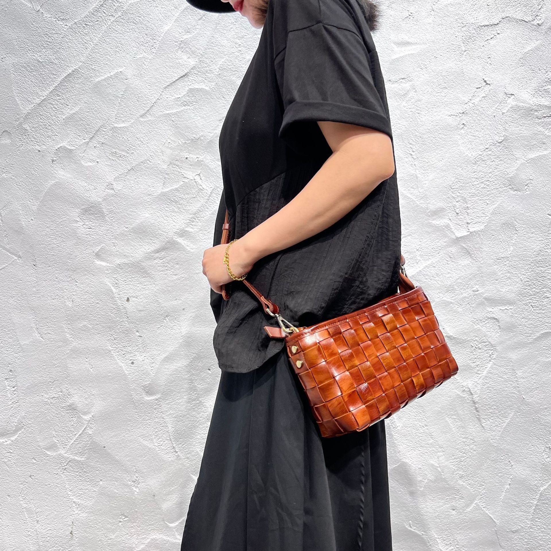 Genuine Woven Leather Crossbody Bag