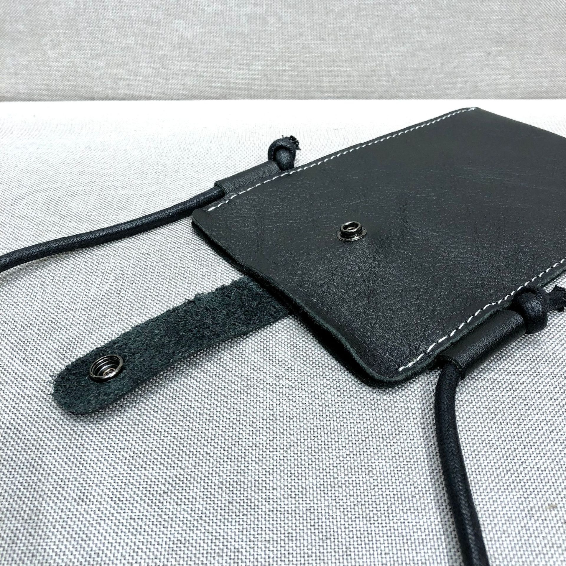 Button Flap Black Leather Phone Crossbody Bag