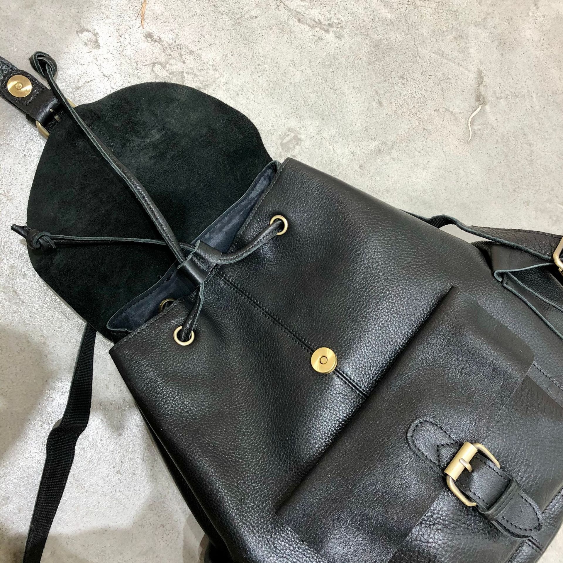 Genuine Leather Backpack with Flap Closure