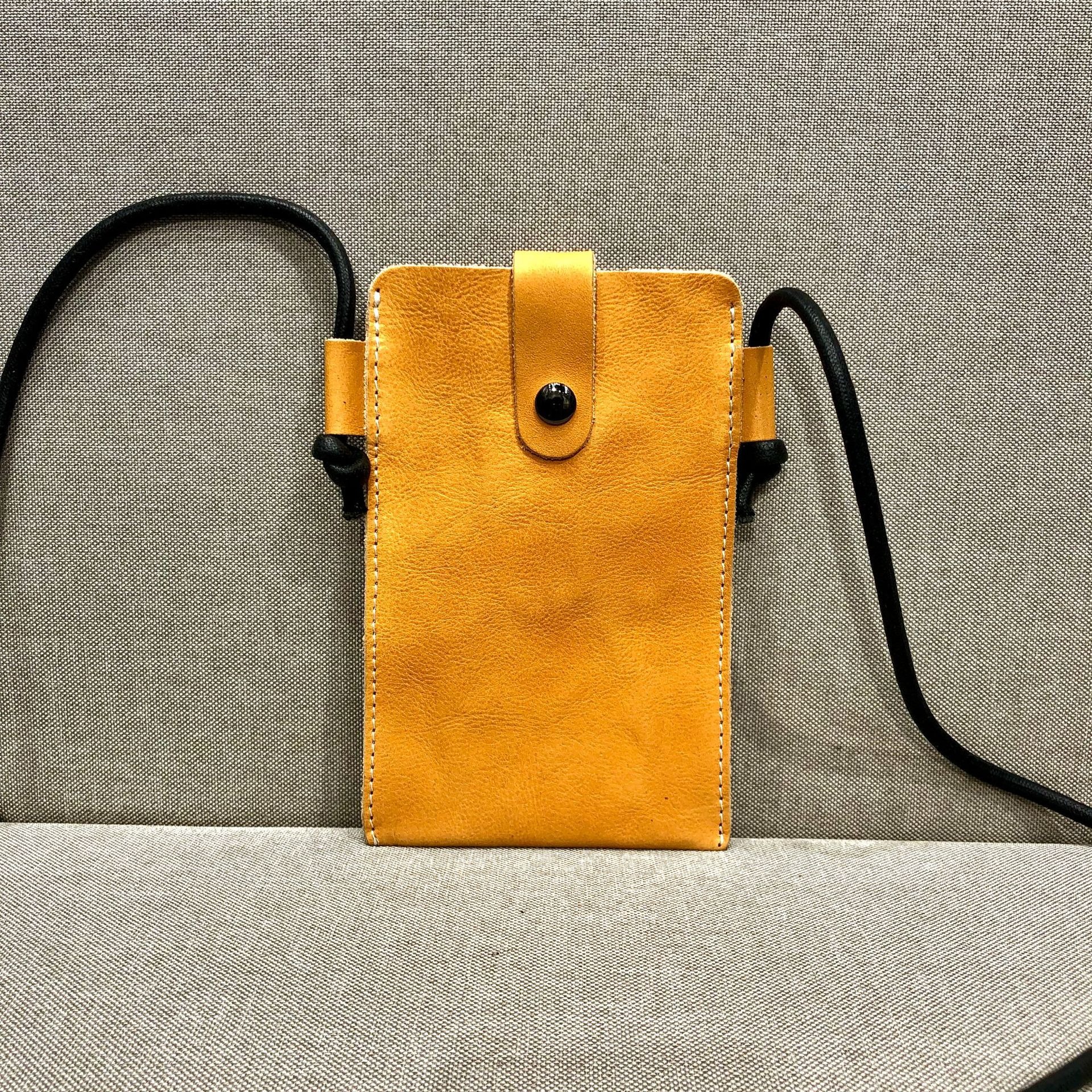 Button Flap Yellow Leather Phone Crossbody Bag