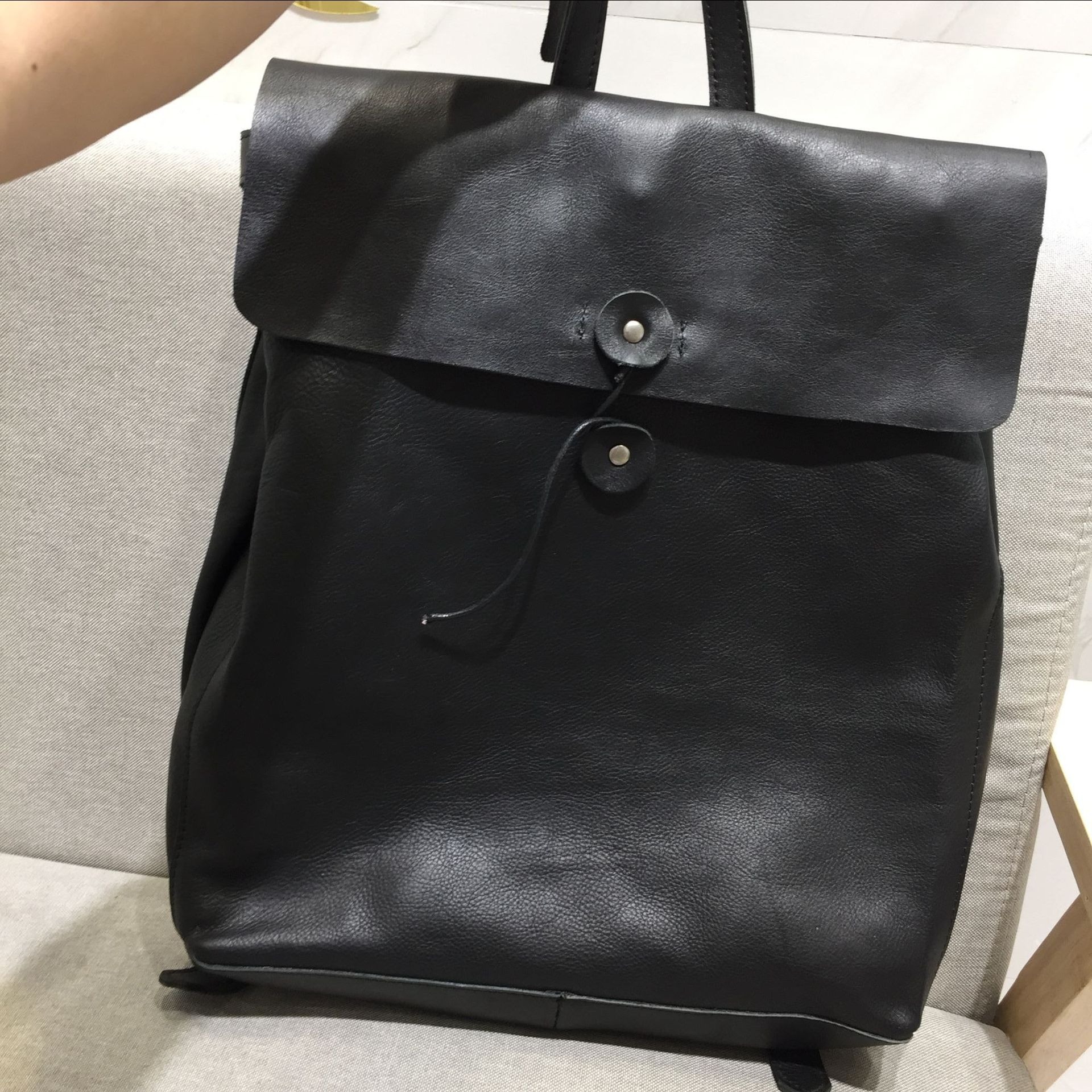 Minimalist Genuine Leather Backpack with Flap Closure