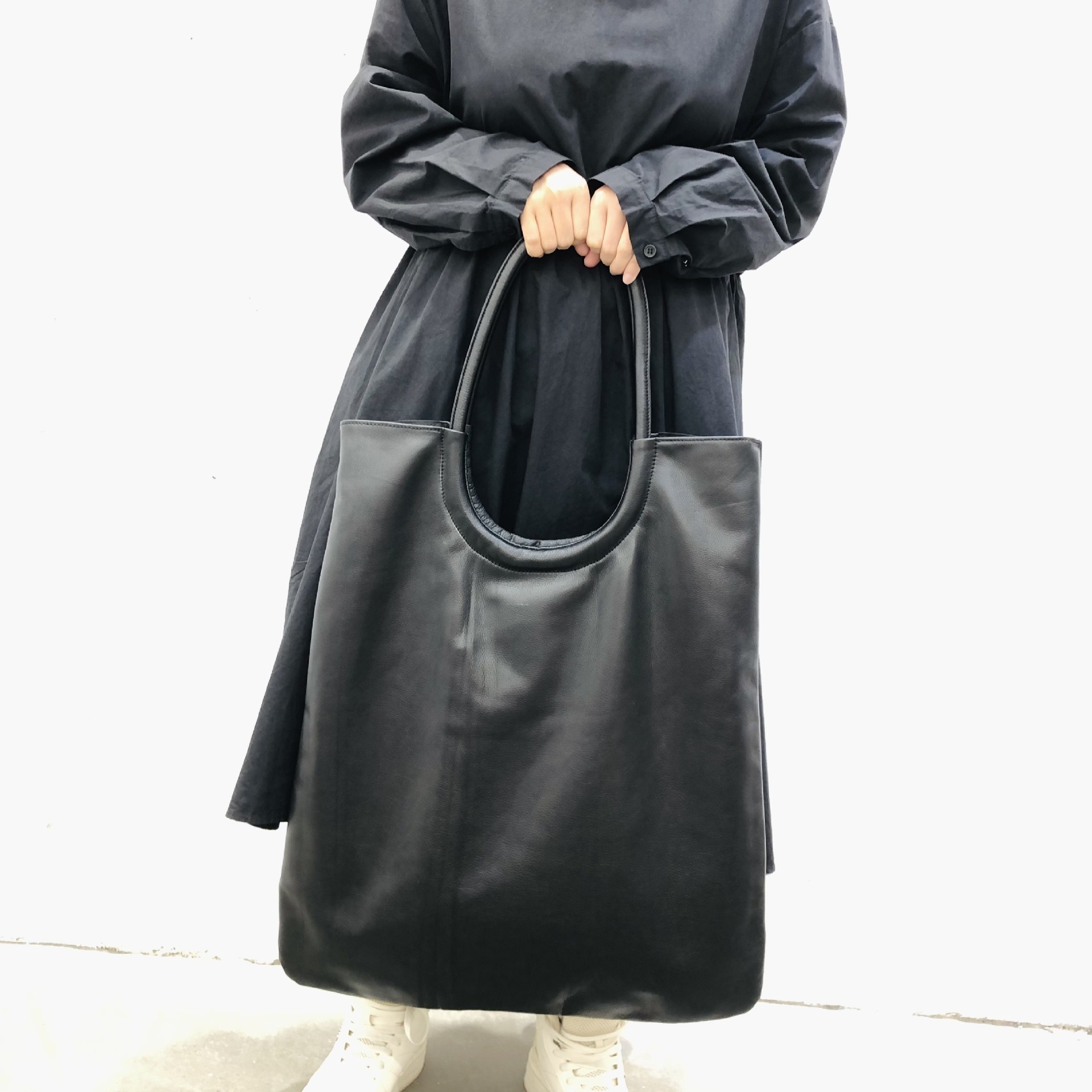 Black Genuine Leather Tote Bag